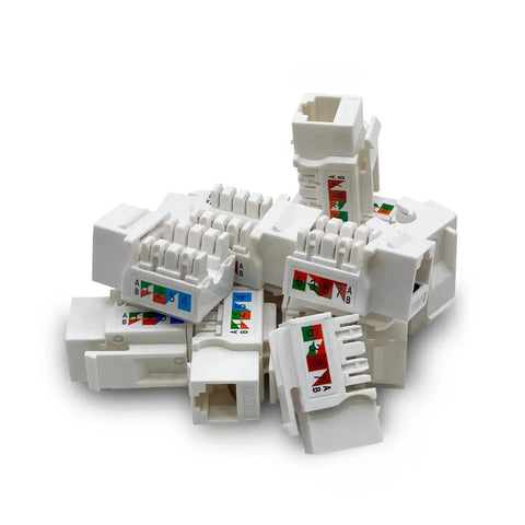 Five Pack Cat6 Keystone Jack Ethernet Wall Jack UL Listed Gold Plated RJ45 Contacts Color Coded For Easy Termination