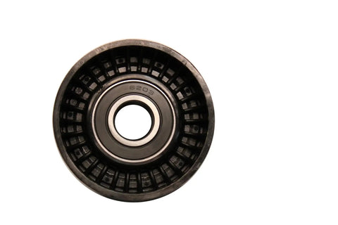 Front view of DriveAlign Belt Drive Idler Tensioner Pulley 38018, showing steel and thermoplastic construction for durability.