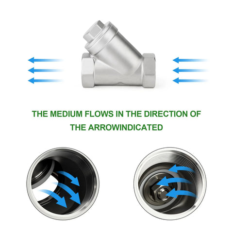 TAISHER 304 stainless steel 1/4 in NPT female WYE Y check valve CF8, with flow arrows