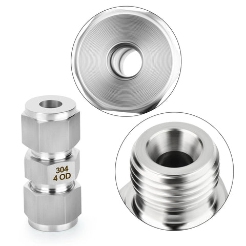 TAISHER 304 stainless steel compression tube fitting, straight adapter, 4 mm OD x 4 mm OD