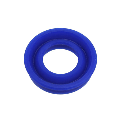 Close-up of blue PU radial shaft seal for piston, 11.2mm ID x 19.2mm OD, Y shape, oil and wear resistant, DIY and machinery use