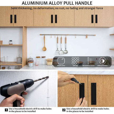 Installation of Rectangular Recessed Door Pull Handle Set With Flat Back For Sliding Doors, Cabinets, And Closets, In Black, 2 Pack, Durable Aluminum Alloy Flush Pull, No Fuss Screw Mount, Modern Hidden Grip
