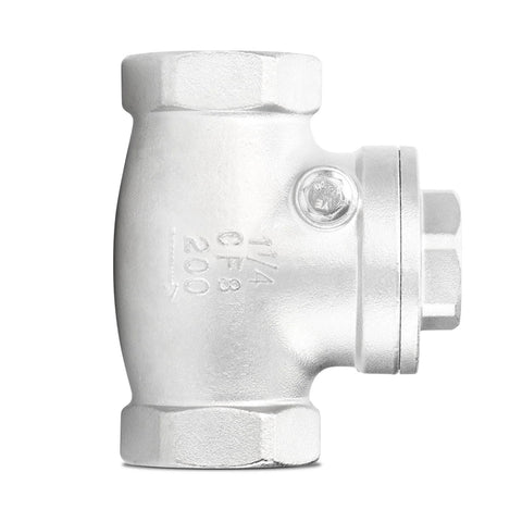 Swing check valve, 1-1/4 in NPT female ends, stainless steel 304 CF8, backflow preventer