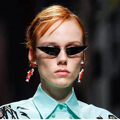 Cat Eye Small Frame Sunglasses For Women And Men Unisex Red Pink One Size UV Protection Dope Cool Sun Glasses For Driving Walking Work Travel And Everyday Wear on person