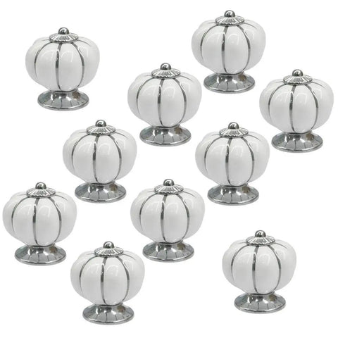 10 Pieces White Ceramic Round Pumpkin Knobs For Cabinets And Furniture, Porcelain Chrome Pumpkin Cabinet Pulls, 40mm 1 Hole Mount