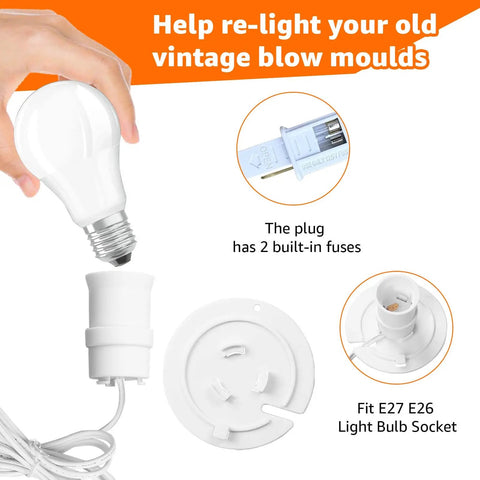 Two Pack Blow Mold Light Kit Replacement With E27 E26 Bulb Cord For Halloween And Christmas Decor features bulb and socket