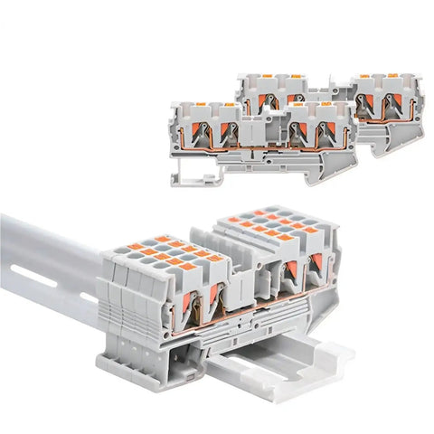 10 Pack DIN Rail Terminal Block PT4 Quattro 4 Conductor Push In Spring Clamp 32A 800V PA66 V0 Industrial Electrical Connectors