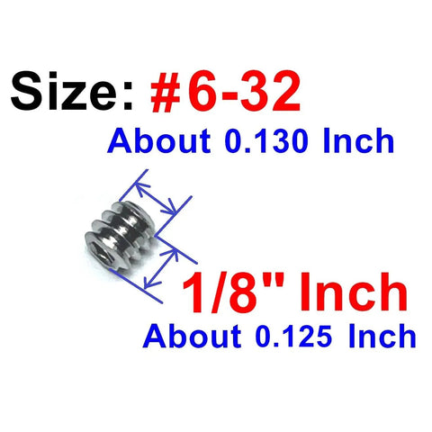 Super Handy 50 Pack 6-32 X 1/8 Inch Stainless Steel Allen Head Set Screws with size dimensions