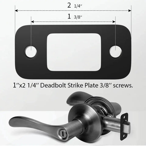 Two Pack Deadbolt Strike Plate With Backplate, 1 Inch By 2.25 Inch Round Corner Door Strike Plate In Matte Black shown with dimensions
