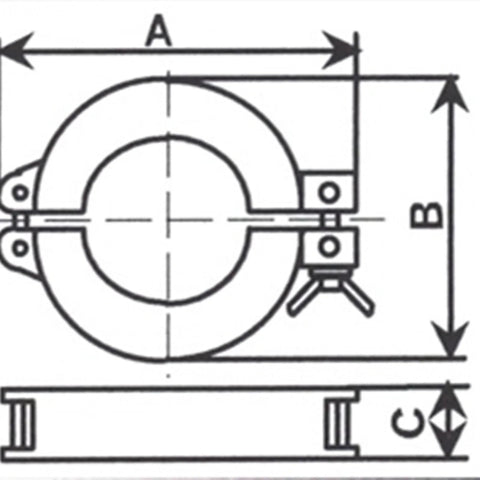 Technical drawing of Two Pack KF25 Wing Nut Flange Quick Clamp Hinge ISO KF Size NW25 Stainless Steel 304 Vacuum Fittings.