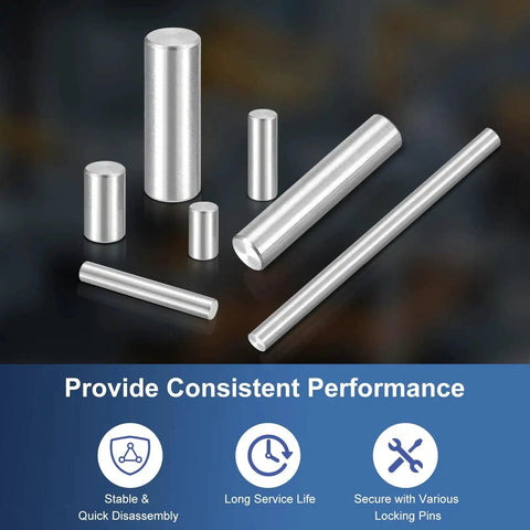 304 Stainless Steel Dowel Pin M6 X 8mm 28 Pieces Cylindrical Shelf Support Pin Fastener Beefy Heavy Duty For Mechanical Manufacturing Furniture Installation Industrial Use. Visible various sizes of stainless steel dowel pins on a dark background.