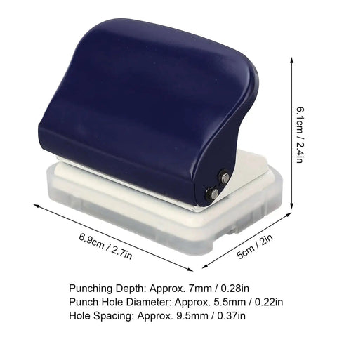 6 Hole Punch For Loose Leaf Paper A4 A5 B5 Size Handheld Metal Circle Puncher With Five Sheet Capacity, dimensions shown