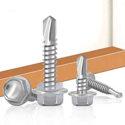 Self Tapping Screws Kit In 410 Stainless Steel 125 Piece Assortment With Driver No 10 Size Hex Washer Head Corrosion Resistant Fasteners