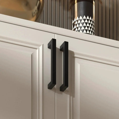 30 Pack Matte Black Cabinet Pulls 6-1/4 Inch Square Bar Stainless Steel Handles For Kitchen Cupboards And Dressers