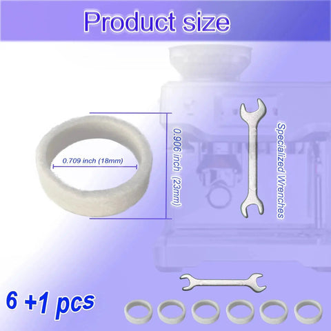 Breville espresso grinder felt washer set; 6 rings + wrench, 18mm inner diameter, 23mm outer diameter