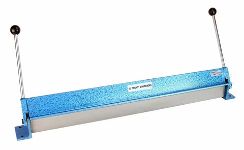 30 Inch Heavy Duty Sheet Metal Hand Brake Bender for Bench Top Bending, shown in blue with metal handles for fabrication.