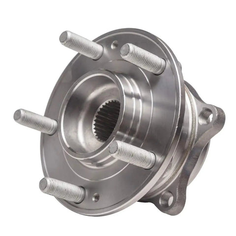 Front Wheel Hub And Bearing Assembly For Hyundai Santa Fe 2007 To 2014 Santa Fe XL And Sport Veracruz 2011 To 2012 Kia Sorento 2011 To 2015 5 Lug ISO TS16949 Certified Premium Quality Wheel Hub Bearing To Restore Smooth Ride, close-up view of metal hub with 5 lugs