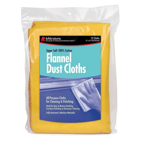 Yellow Flannel Dust Cloths 13 X 24 Inches, 100 Percent Cotton, Fully Hemmed, Pack Of 12, Won't Scratch Fine Surfaces, Bagged
