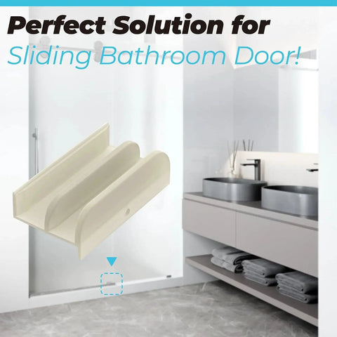 Bottom Guide For Sliding Shower Doors Top Hung Tub Enclosures, Fits Half Inch Channel Glass Doors, shown in a bathroom setting