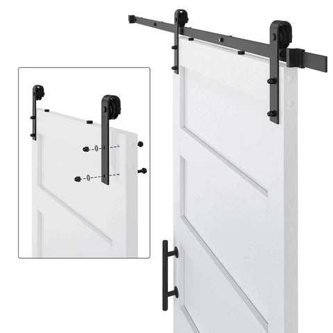 36x84 Inch Sliding Barn Door Kit With Hardware, Handle And Floor Guide, Waterproof PVC Surface, White 5-Panel Solid Slab, Pre Drilled Holes For Easy Install
