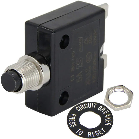 Single Pole Push Button Circuit Breaker 125 To 250V AC 50V DC 5A Manual Reset Thermal Protector L1 Series