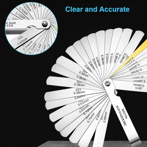 32 Blade Feeler Gauge Set Heavy Duty Stainless Steel Dual Marked Metric And SAE Foldable For Easy Carry Engine Tuning