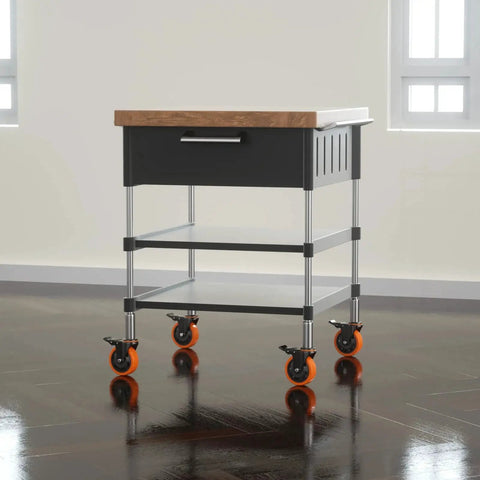 Mobile cart with Heavy Duty 4 Inch Stem Caster Wheels Set Of 4 With Dual Locking Brakes For Furniture And Carts, in a kitchen setting.