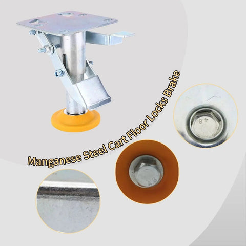 Heavy Duty Floor Lock For Carts With Adjustable Height Trolley Brake, manganese steel with TPU pad, close-up view