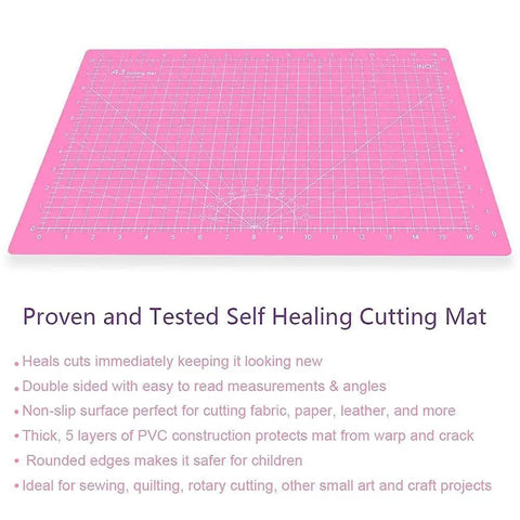 Thickened Self Healing Cutting Mat 18x12 Inch A3 Rotary Cutting Sewing Mat Double Sided 5 Ply Pro Grade Craft Surface Pink