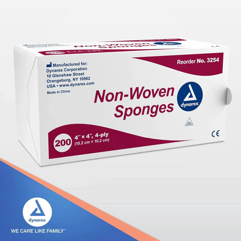 Box of Nonwoven Gauze Sponges Non Sterile 4x4 Inches 4 Ply by Dynarex, medical supply pack of 200 sponges, packaging may vary