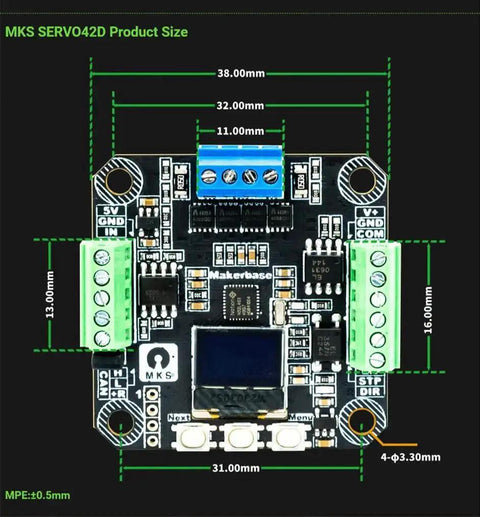 Closed Loop Servo Driver For Nema 17 Stepper Motors With CAN Bus, 256 Microstep, MKS SERVO42D circuit board dimensions diagram