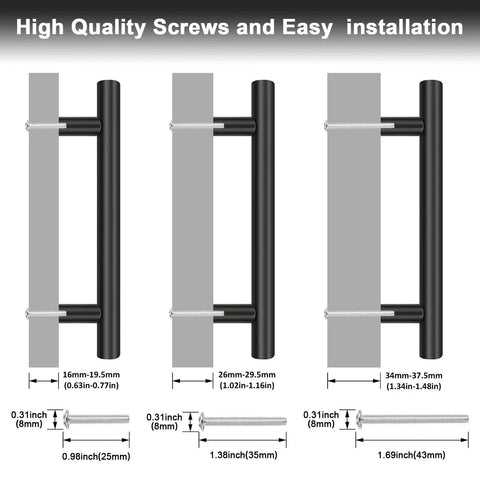 Screw size chart for 30 Pack Matte Black T Bar Cabinet Pulls, 6 Inch Length, Stainless Steel Dresser Drawer Pulls with 3-3/4 Inch Hole Centers