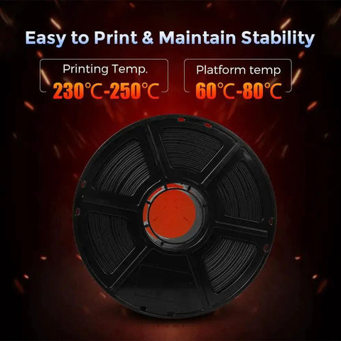 Carbon Fiber PETG 3D Printer Filament 1.75mm, 1kg Spool Black, heat resistant, moisture free spool with temperature settings