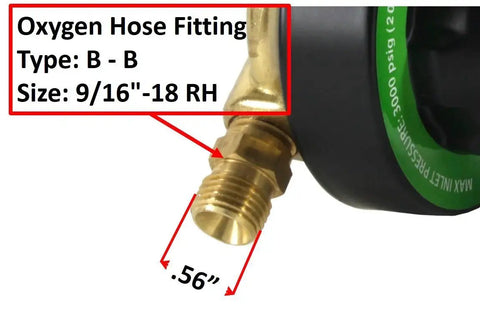 Oxygen hose fitting close-up from Oxygen And Propane Regulator Combo For Oxy Fuel Welding And Cutting V350 Series, Type B-B, size 9/16" RH