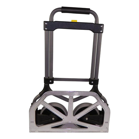 Front view of Magna Cart Elite Folding Hand Truck 200 lb capacity with smooth rolling wheels, compactly folded
