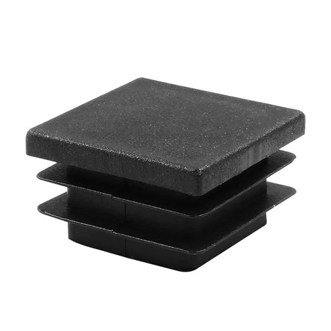 Image of a 12 Pack One And A Quarter Inch Square Plastic Plugs Black End Caps For Square Tubes And Furniture Legs Durable Plastic Plugs Provide Floor Protection In Indoor And Outdoor Use showcasing a single black plug.
