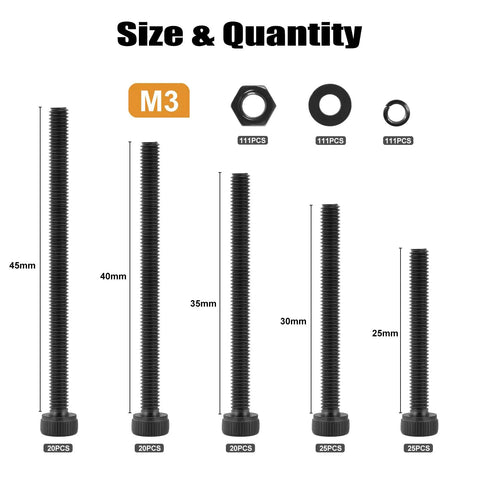 Ultimate M3 Screws Assortment Kit For 3D Printer DIY Projects Built For Your Rig, VGBUY 12.9 Grade Alloy Steel Black Oxide Finish