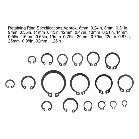 225 Pcs Circlip Snap Ring Kit Retaining Clip Fastener Set For Machinery And Rigs High Temp Rubber Alloy Steel variety sizes