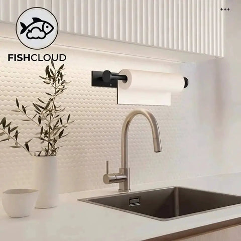 Self Adhesive Paper Towel Holder Wall Mount No Drill Easy Install Heavy Duty SUS304 Stainless Steel Black Finish above kitchen sink