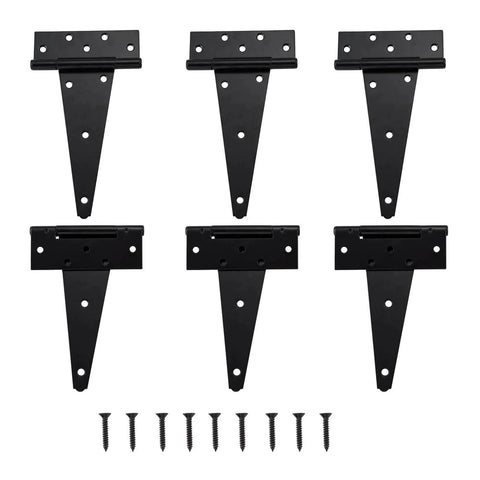 10 Inch T Strap Heavy Duty Shed Door Hinges Black With Screws Durable Iron Gate Hinges 6 Pack