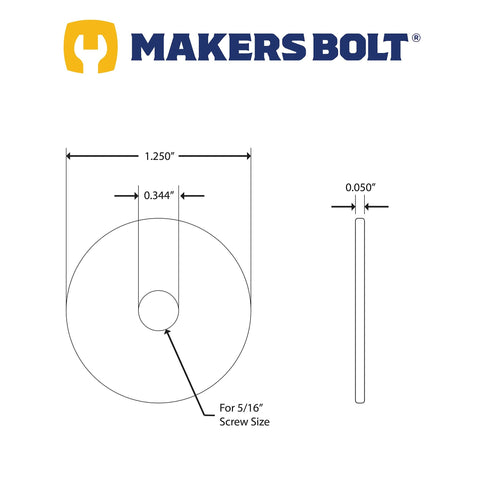 Makers Bolt 5/16 in stainless Fender washer, 1-1/4 in OD with 0.344 in hole, 0.050 in thick, 25 pack, 304 stainless