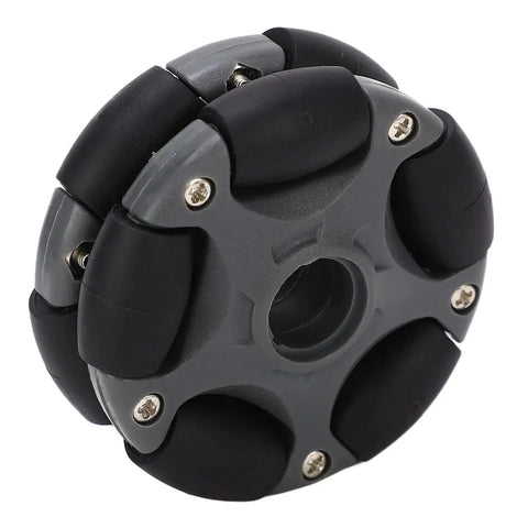 Omni Directional 58mm Plastic Wheel With Double Row 360 Degree Rotation For Robots Go Karts And ATVs, black and grey, close-up view
