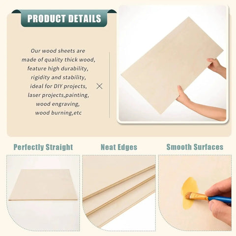 12 Pack Basswood Sheets 12 By 16 By One Quarter Inch Unfinished Wood Panels For Crafts And DIY Projects, 6mm Thick Square Sheets Ideal For Laser Engraving, Wood Burning, Staining, And Architectural Model Making, showcasing quality details and smooth surface.