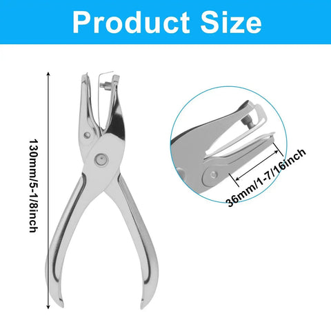 Two Pack One-Eighth Inch Small Hole Punch, metal handheld mini circle hole punch, product dimensions displayed, silver tool