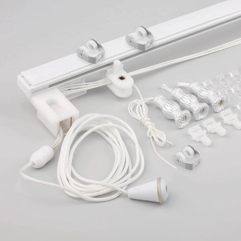 25 Pack Sliding Door Rollers and Metal Track Wheels Kit for Folding Doors, visible with cord winder and hardware accessories.