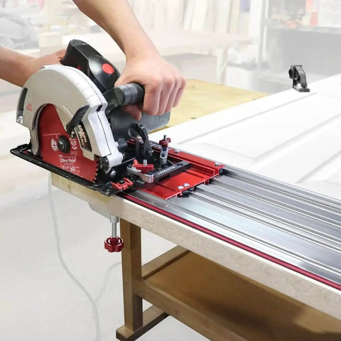 Universal Track Saw Guide For 7-1/4 Inch Circular Saws With 50 Inch Cutting Range And 2 Inch Depth Aluminum Construction Extends