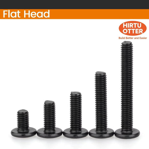 Image showing M4 X 30mm 20 Pack Flat Round Head Hex Socket Cap Screws In 304 Stainless Steel With Black Oxide Finish, various lengths displayed.