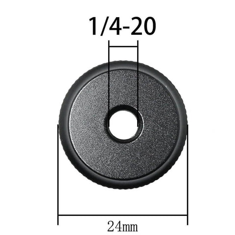 Five Pack Thumb Nuts With One Quarter Twenty Thread Female Screws Knurled Lock Nuts For Camera Mounts, front view showing dimensions.