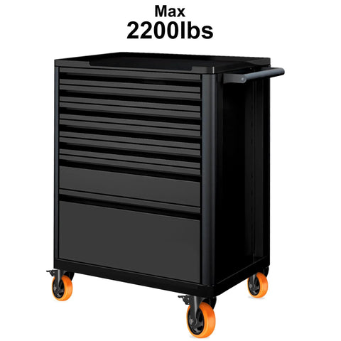Black tool cabinet on Heavy Duty 4 Inch Swivel Caster Wheels Set Of 4 With Dual Locking For Furniture And Workbenches 2200 Lb Capacity