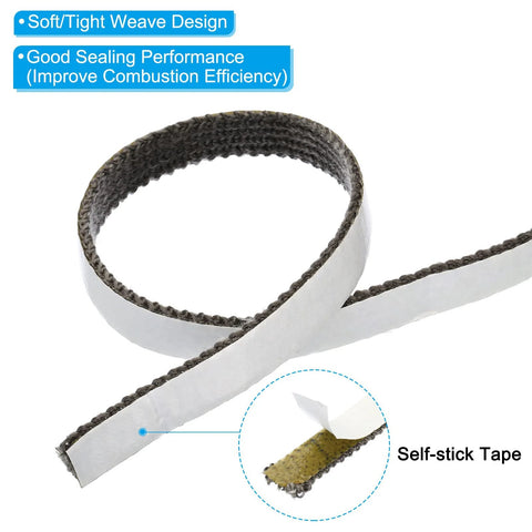 Wood stove gasket strip, graphite fiberglass, 5/8 x 1/8 x 118 in, black, self-adhesive backing